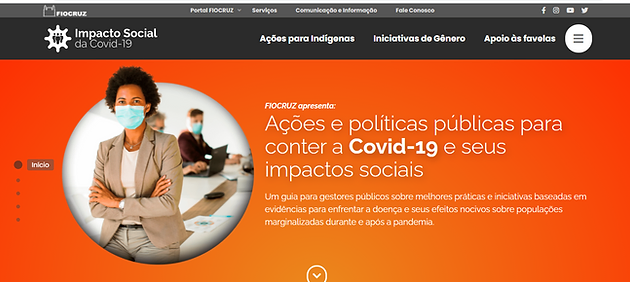 imagem de um website com fundo laranja sobre políticas públicas para a COVID-19